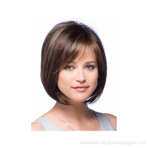 Hot selling Bob Short Straight Synthetic Wigs Hair Natural Brown Wig for Women